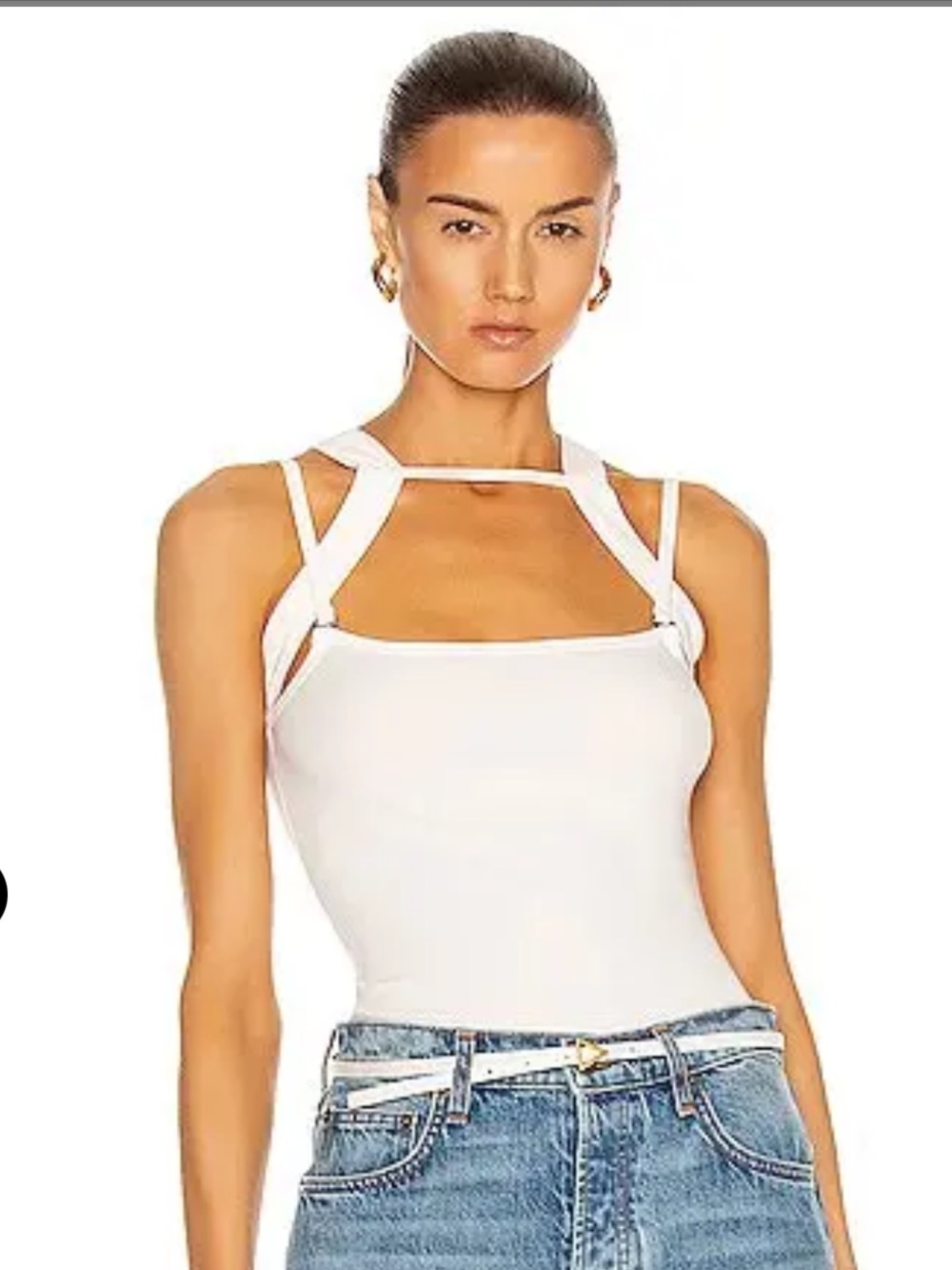DION LEE HOLSTER TANK White Strap Detail Square-Neck Top SMALL